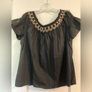 Old Navy Ladies Puff Sleeve Scoop Neck Blouse Shirt L Worn Once Brown Smocked